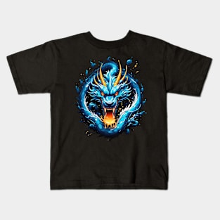 Roaring Blue Sapphire Dragon retro vintage 80s design Kids T-Shirt